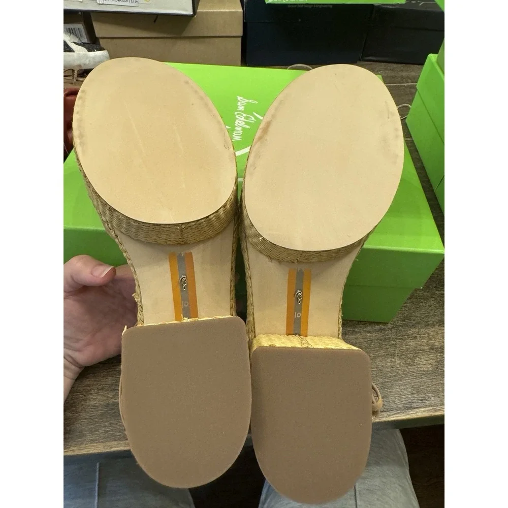 New Womens Sam Edelman Immie Ankle Strap Sand Suede Heeled Sandals Size 10 M